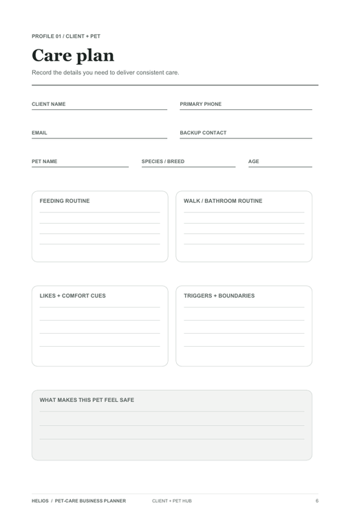 Helios Pet-Care Business Planner - 12-Week Undated Edition